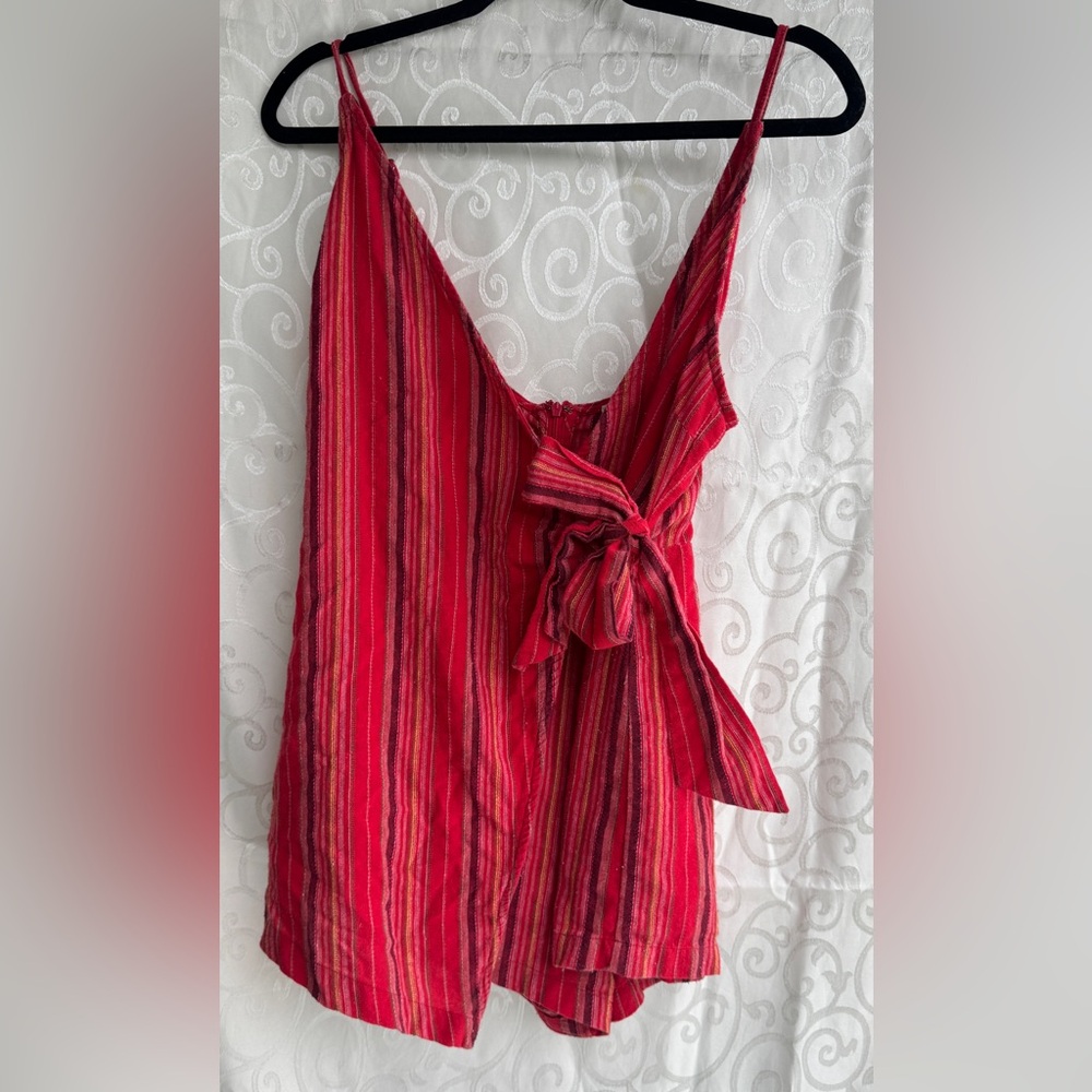 Red Striped Romper Wrap Skirt with Side Tie Bow
